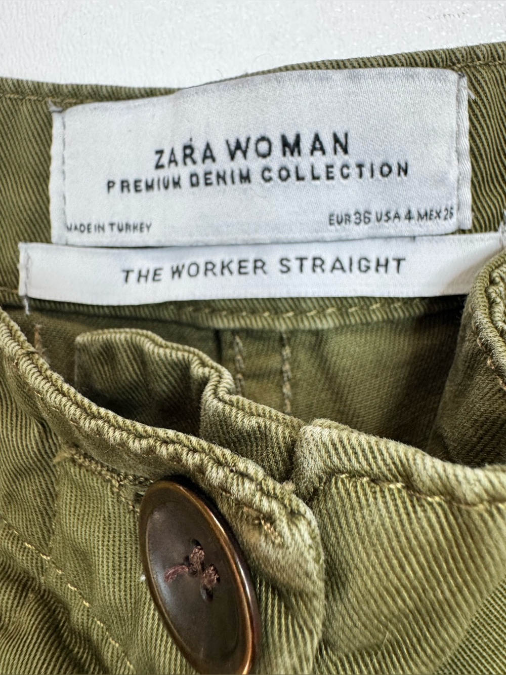 Zara “The Worker Straight “ Olive Wide-Leg Pants Womens Size 4 - Picture 5 of 8